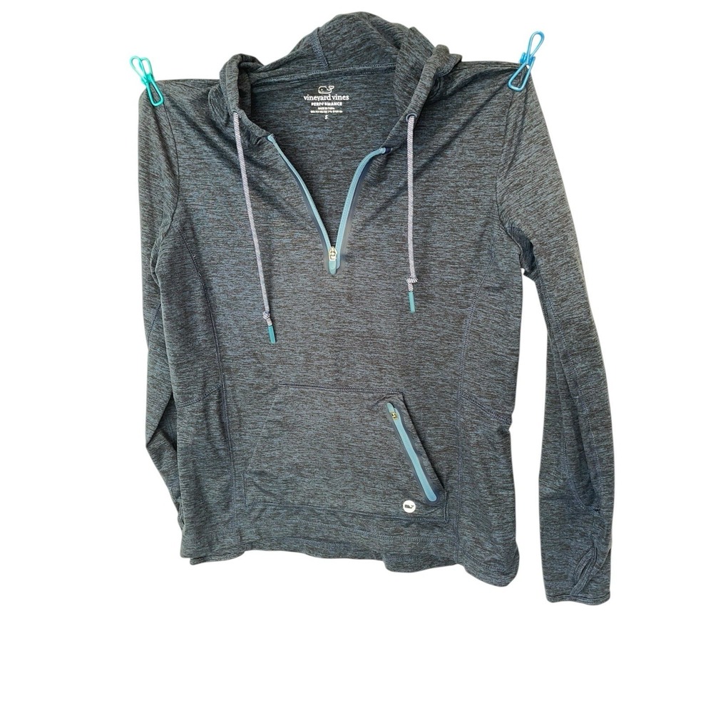 VINEYARD VINES Performance Women's Small Navy Quarter Zip Hoodie W/ Thumb Holes